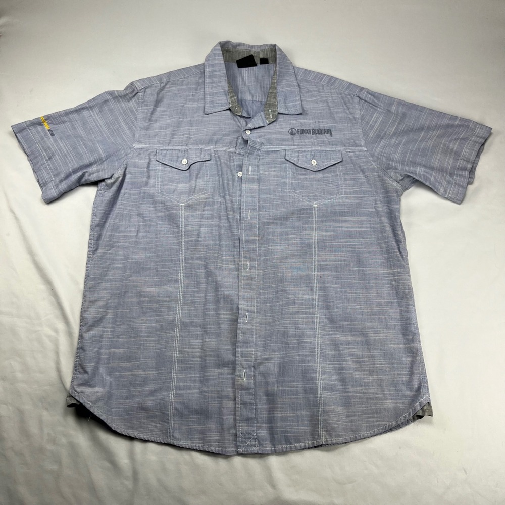 Funky Buddha Mens 2XL Blue Slub Textured Short Sleeve Button Up Shirt Burnside